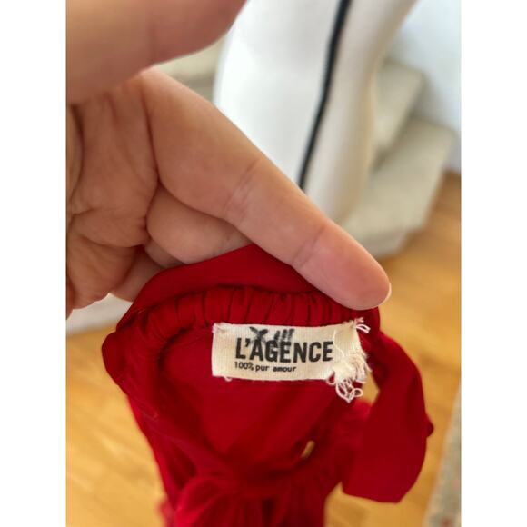 L'Agence Red Silk Halter Tie Neck Fit & Flare Dress - Picture 6 of 9